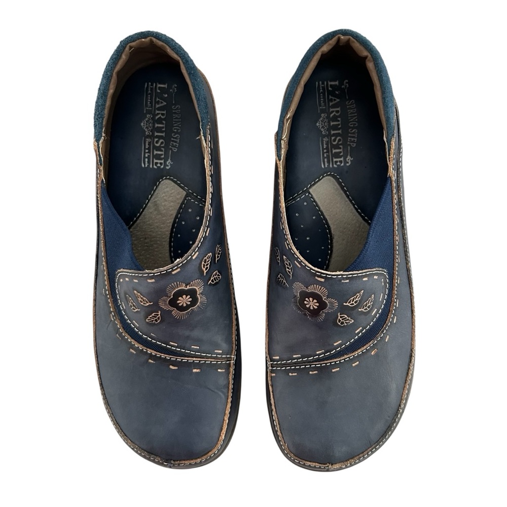 SPRING STEP L’Artiste Burbank Navy Blue Leather Clogs 37 Extra Narrow Width - Picture 3 of 13